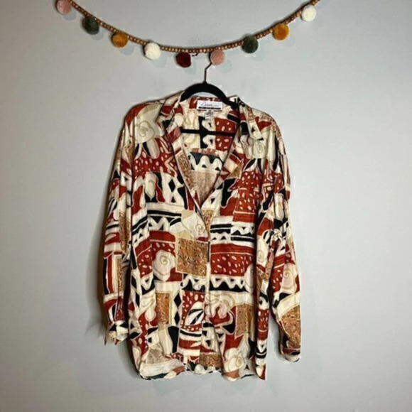 Vintage bold patterned silk button down shirt - Picture 1 of 5